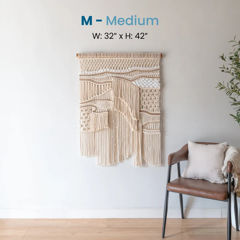 Extra Large Macrame Wall Hanging, Abstract Textile Art for Interior, Japandi Fiber Wall Art Decor, Extra Large Macrame Headboard Above Bed