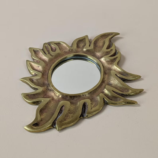 Vintage 1960s Bronze Sunburst Mirror Mid Century Flaming Mirror Wall Decor Celestial Design Home Decor